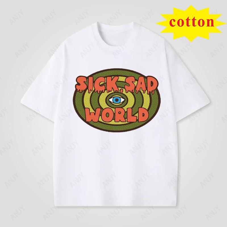 Sick Sad World Psychedelic Eye Print Tshirt American Retro Loose Casual Unisex Short Sleeved Shirt