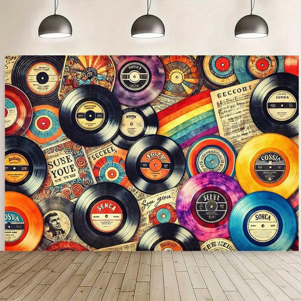 2D Fl Large Retro Vinyl Record Wall Art - 243x182 Cm / 96"x72" Music-themed Background