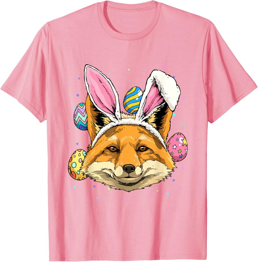 Easter Bunny Fox T-Shirt Funny Fox Lover Animal Graphic Tee Casual Crew Neck Tee