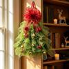 Plaid Mesh Wreath Red Bow Xmas Hanging Ornament Christmas Tree Shaped Wreath  Holiday Decoration