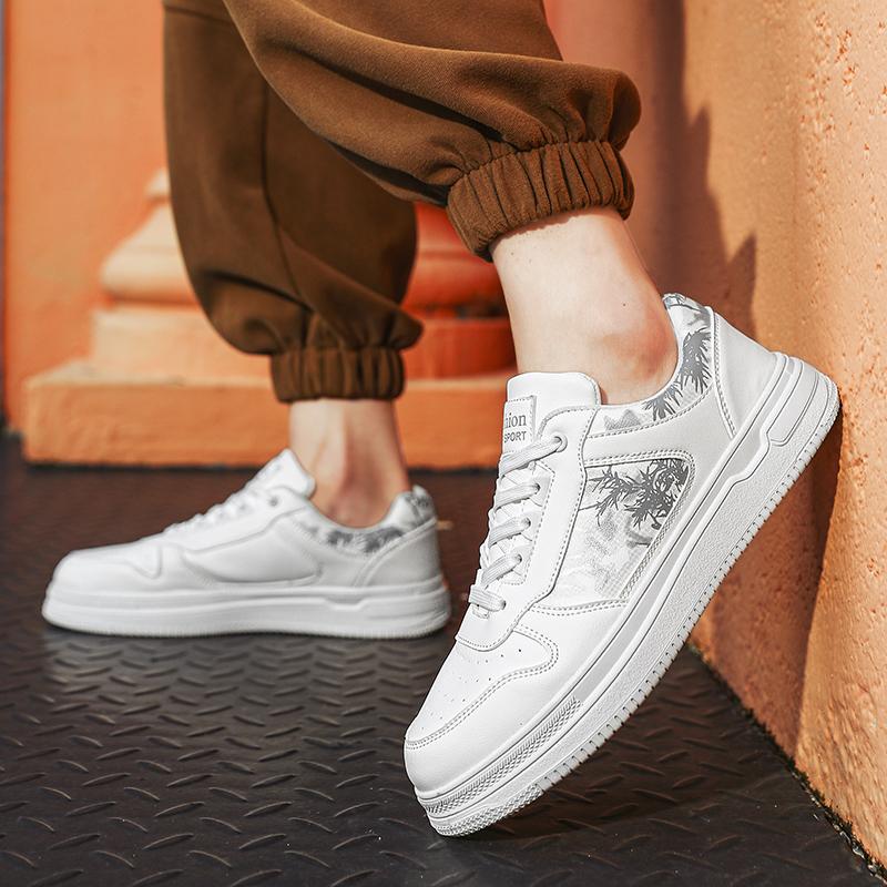 Men’s Jogging Sports Shoes Street Style Khaki Running Sneakers Faux Leather Retro White Print Plus Size Skate Board Shoes