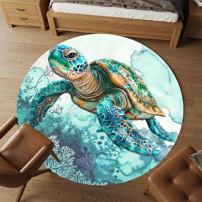 1PC Turtle Sea Office Round Area Rug, Under Office Chairs Bedroom Living Room Home Decor, Carpet for Office -1110028