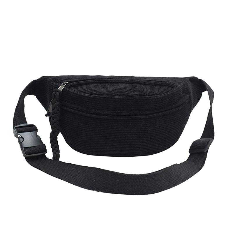 Sac Ceinture Femme Grande Capacité Sac Banane Velours Sac Poitrine Street Sacs Bandoulière Mode Sac Ceinture Taille Casual noir