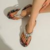 Low Heel Flip-flops Summer New Round Toe Clip Toe Crystal Glitter Soft Soled Non-slip Wear-resistant Flat Shoes