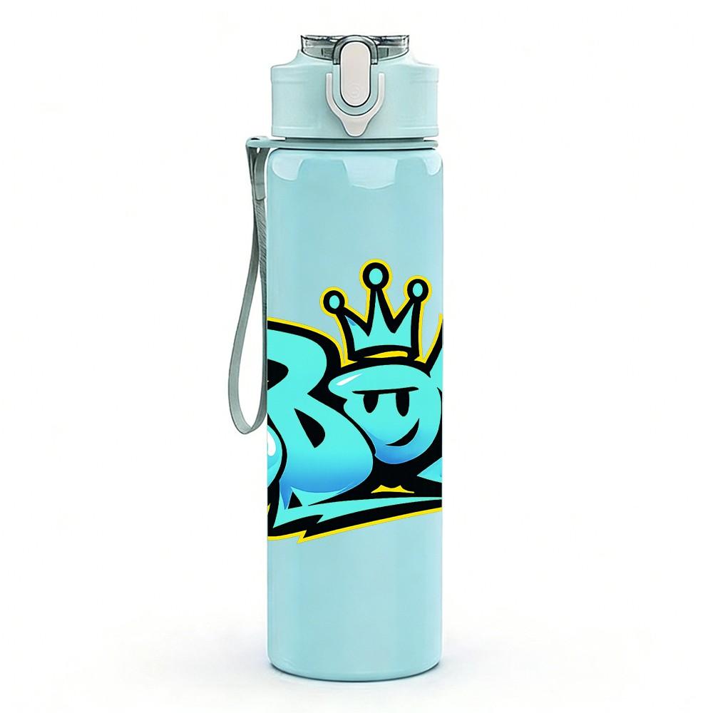 1PC B Boy Graffiti Letter 750ml Color Plastic Sports Water Bottle Leakproof Flip Straw Lid Suitable for Sports Office Home Use