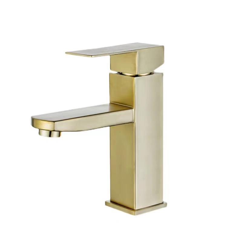 Gun Gray/Brushed Gold 304 Stainless Steel Bathroom Basin Faucet Deck Mount Single Handle Single Hand Square Sink Faucets Crane