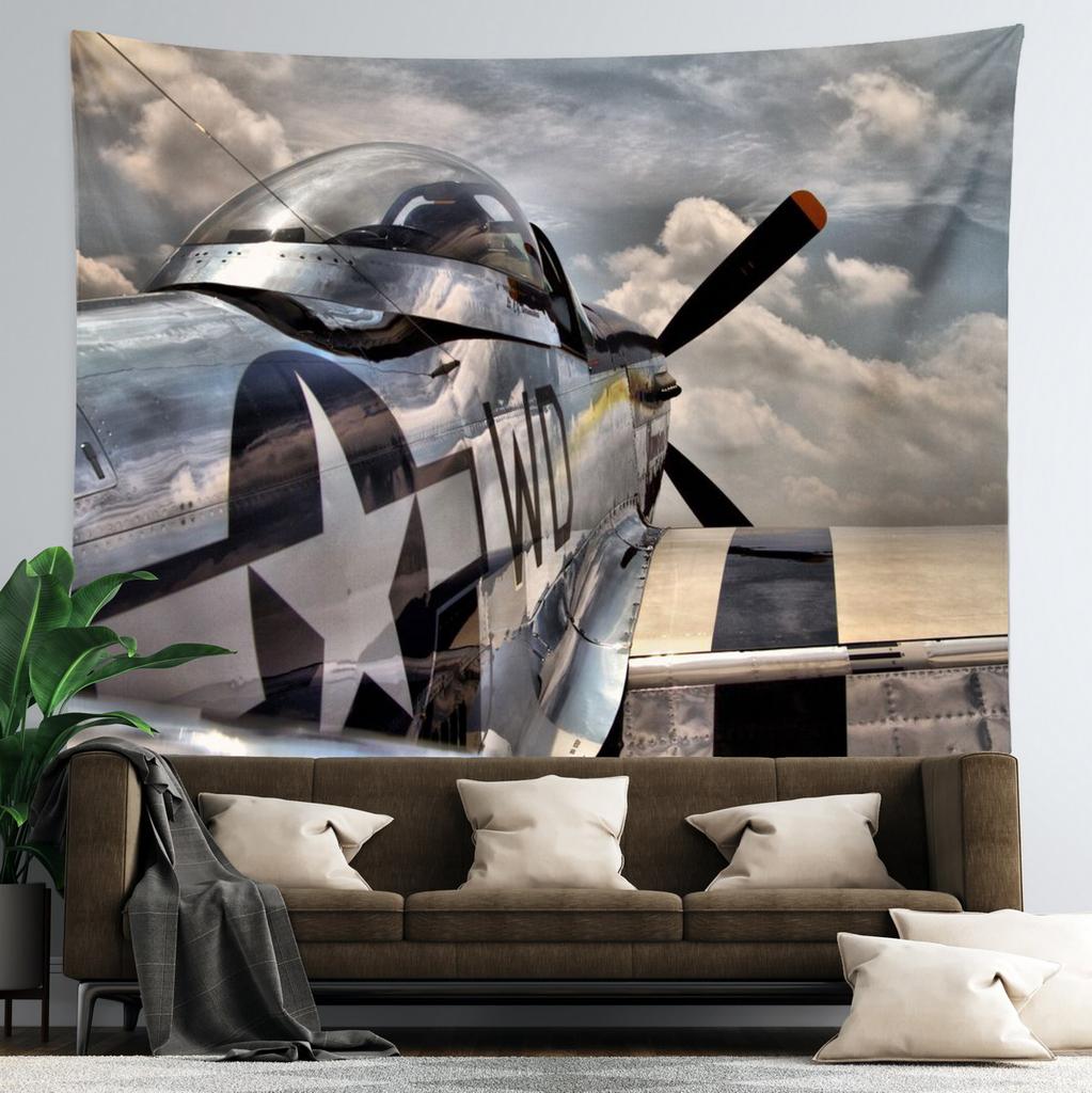 Retro Aircraft Poster Tapestry Supermarine Spitfire B-29 P51 Fighter Wall Hanging Room Decor for Bedroom Dorm Indie