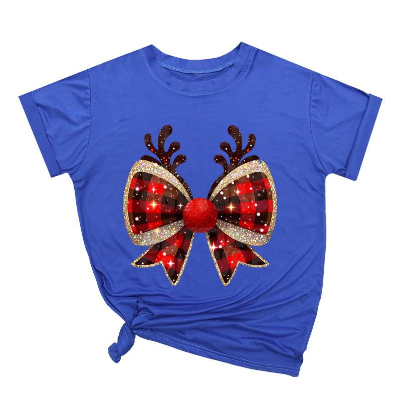 Weihnachtsschleife Kreativ Bedruckt Trendig Baumwoll-Top Lässige Sportbekleidung Locker Damen-T-Shirts Damen