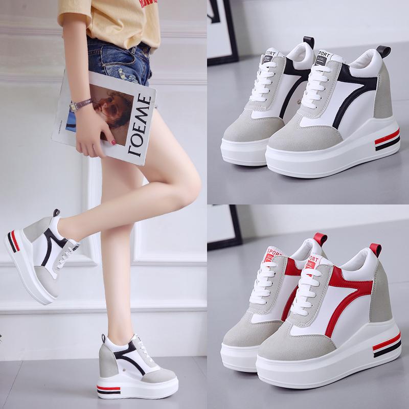 Fashion Autumn Woman Platform Shoes Hidden Heel Height Increasing Mesh Casual Wedges Shoes Female Chaussure Femme 11cm Heels Sneakers