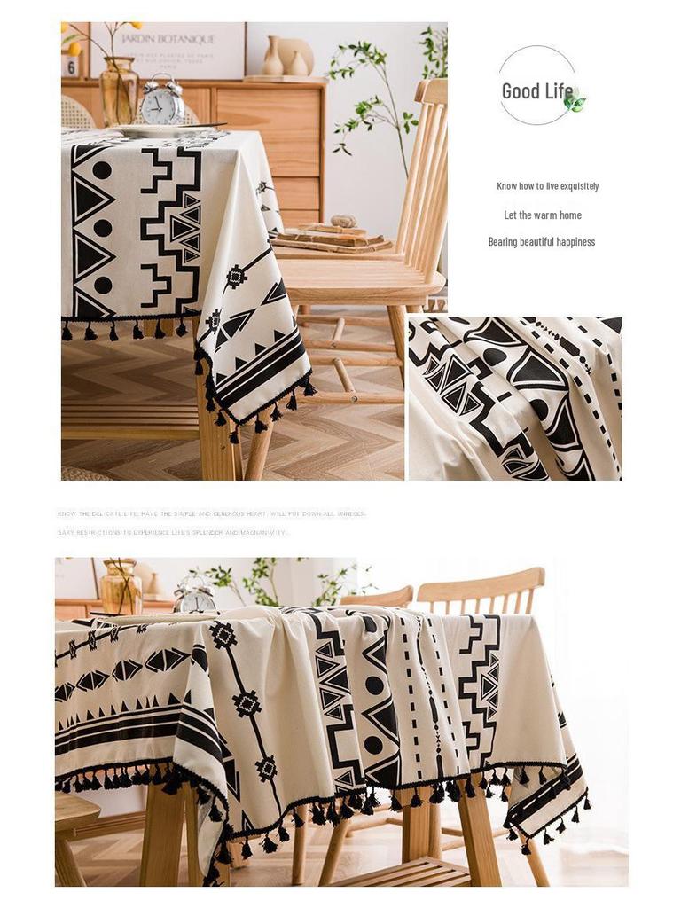 Tovaglia nordica con stampa a nappe in cotone lino antimacchia - Resistente al calore per casa e sala da pranzo