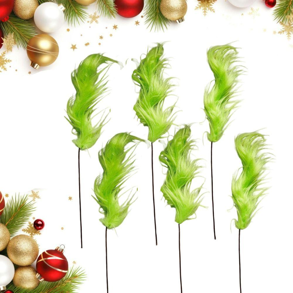 10pcs Artificial Fluffy Green Curling Rod Decoration Creative Fake Christmas Tree Topper DIY Material Simulation Green Plants