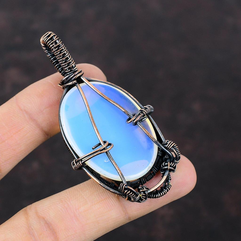 Milky Opal Gemstone Pendant Copper Wire Wrapped Jewelry Handmade Copper Pendant Milky Opal Jewelry Unique Wire Wrapping Pendant Gift For Her