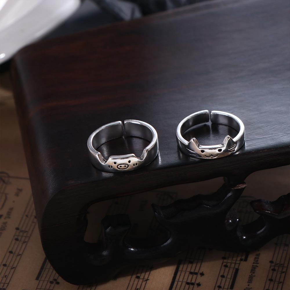 Geometric Animal Couple Ring Cute Dog Valentine's Day Gift Unique Cat Opening Ring  Couple