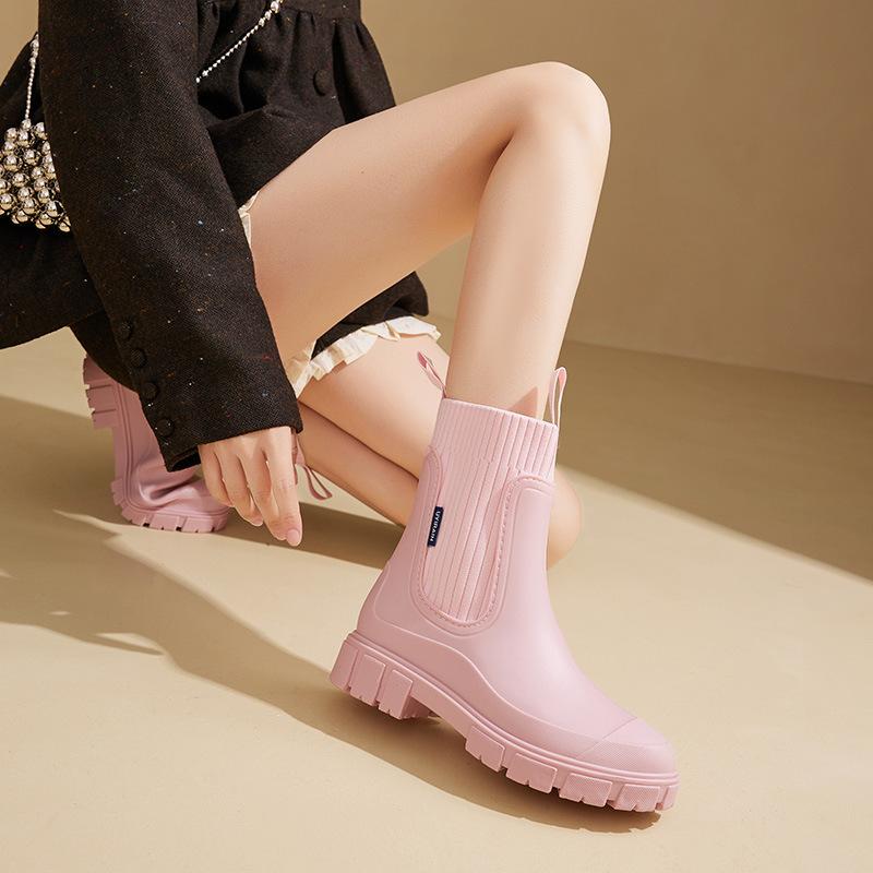 Fashion rain shoes for women with elastic bands  midsole rain boots  anti slip water shoes  rain shoes for women