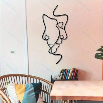 Minimalist Metal Wall Art Couple Figure Abstract Line Design Removable Sticker Home Decor Living Room Bedroom Peel Stick