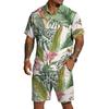 Men's Casual Printed Top and Drawstring Shorts Set Lightweight Breathable Set for Summer