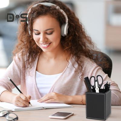 Stifthalter, weiße Nähte, Kunstleder, Schreibtisch-Organizer, wasserdicht, leicht zu reinigen, quadratischer Bleistifthalter