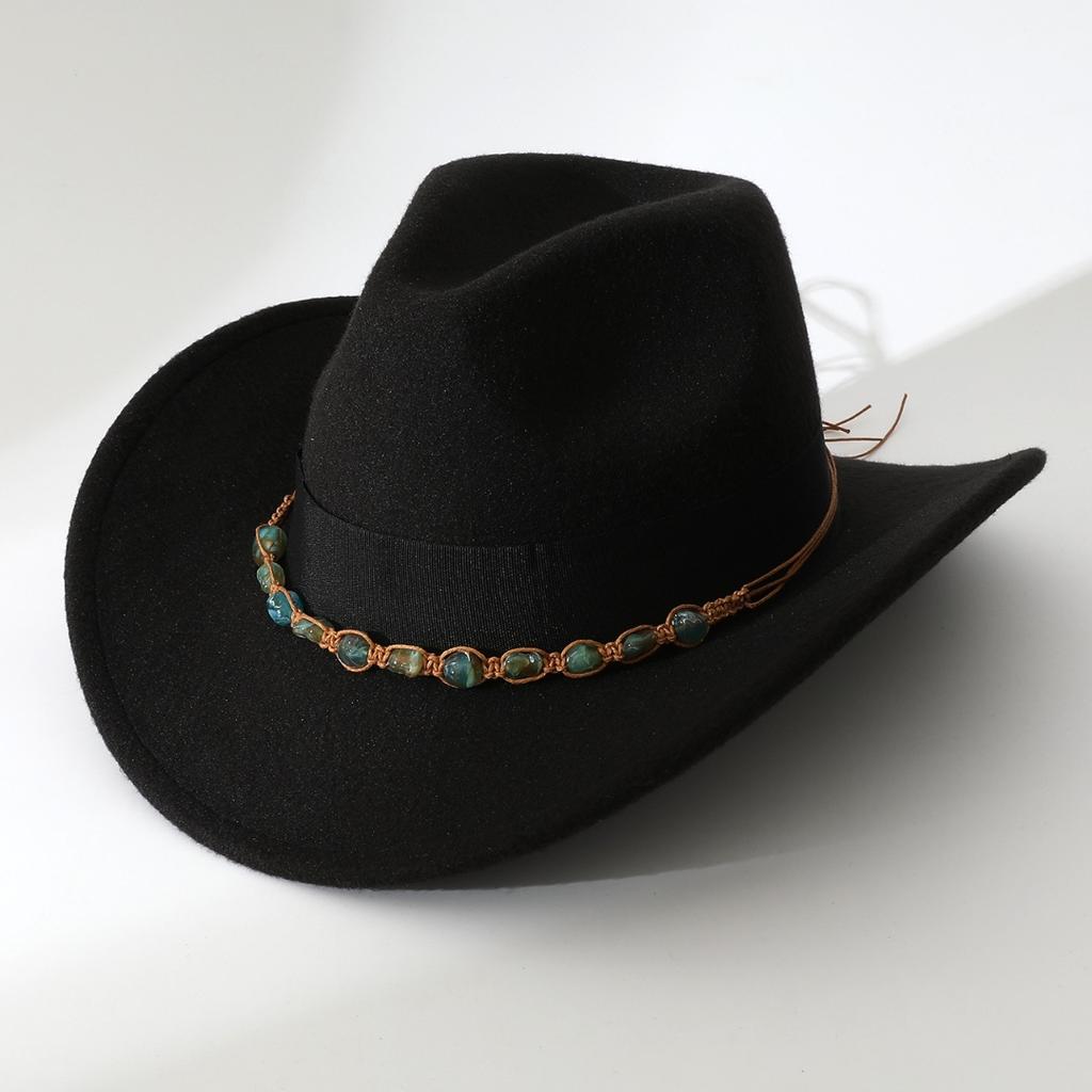 Western cowboy hat woolen ethnic style peach top felt hat men's and women's crimped big eaves jazz hat outdoor play hat