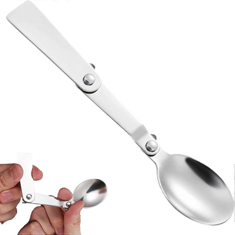 Portable Compact Folding Cutlery, Stainless Steel Folding Spoon, Suitable for Outdoor Camping Hiking Cutlery (3 Pack)