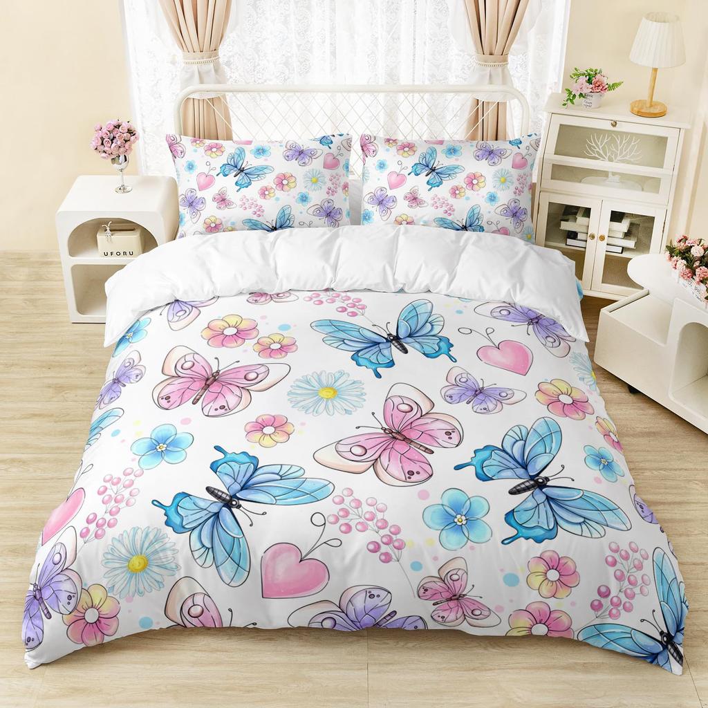 Cartoon Butterfly Down Comforter Set Bedding Set 3-piece Duvet Cover Set