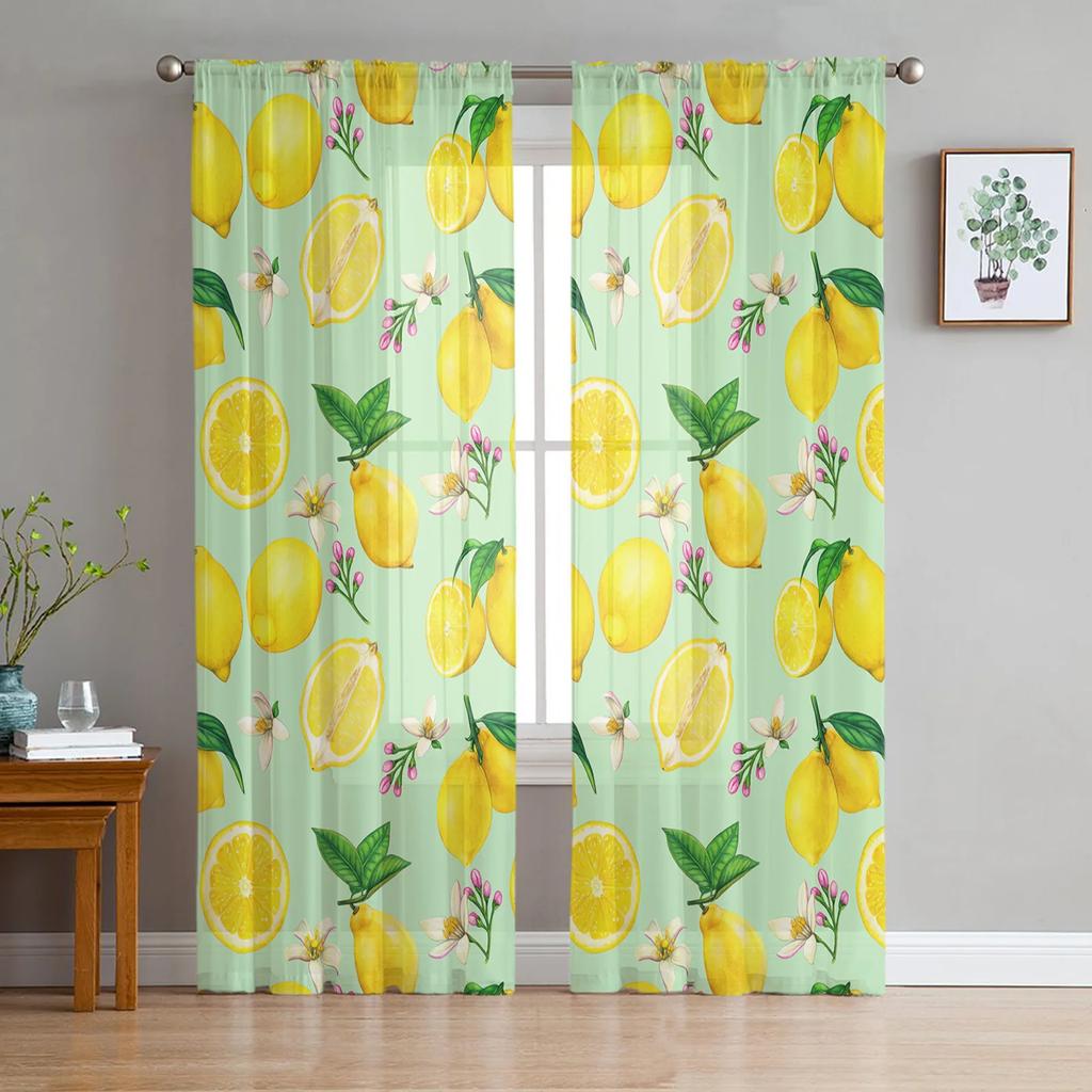 Summer Lemon Leaves Flowers Sheer Drapes ideal for Bedroom Space Living Room Decoration Window Opening Drape Kitchen Area Tulle Voile Organza Drapes