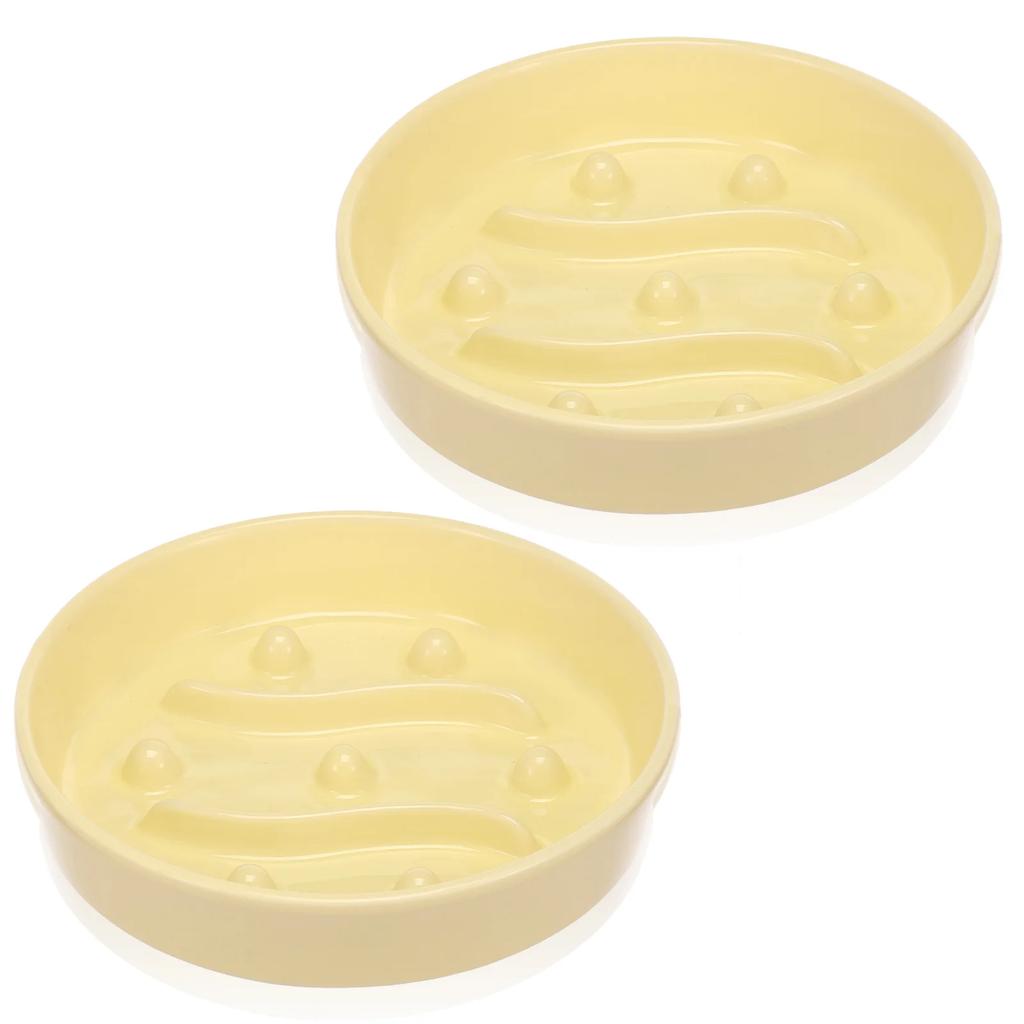 2Pcs Cat Dog Slow Feeder Bowl Ceramic Pet Food Bowl Cat Dish with Nonslip Bottom for Kitten Puppy Pet Feeding Watering Supplies