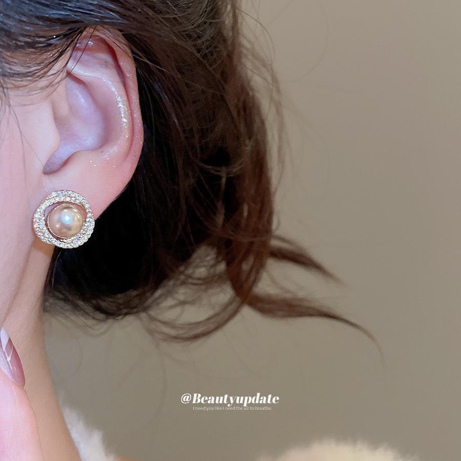 Silver Needle Geometric Zircon Pearl Tassel Earrings – Retro French Style High-End Luxury Fashion Jewelry