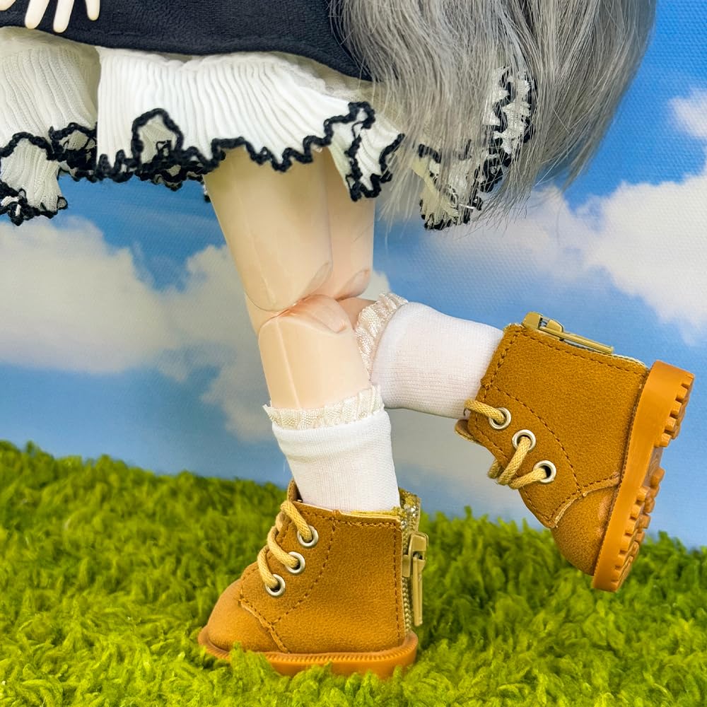 niannyyhouse 15cm Plush Doll High-Top Shoes, for 16 BJD, Doll Dress-Up Accessory, 2 Pairs Set (White + Beige)
