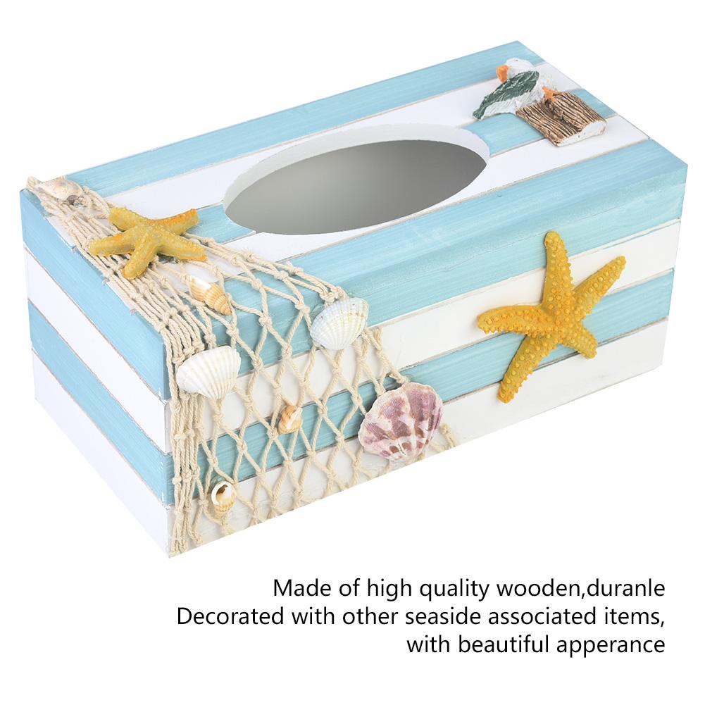 Mediterranean Wooden Tissue Box Restaurant Cafe Napkin Tray Home Decoration(starfish)