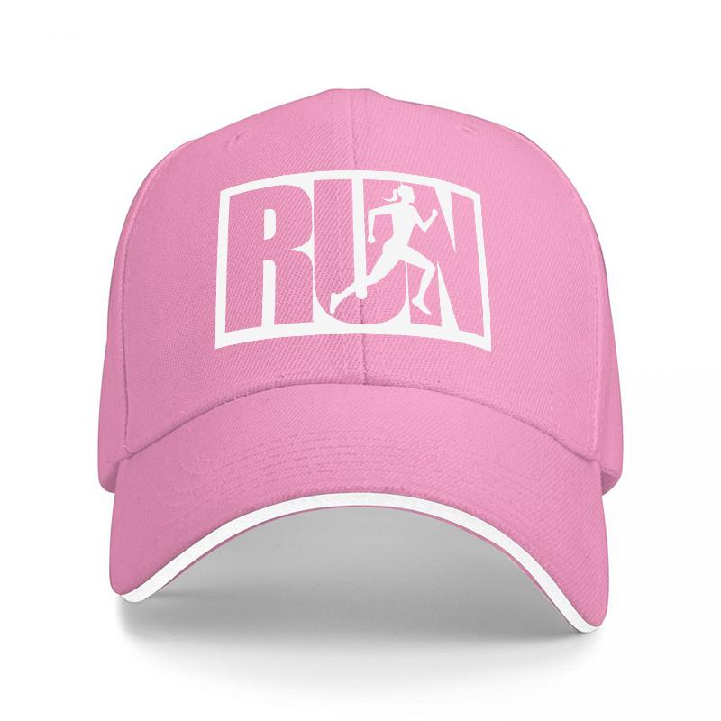 RUN Logo Black Baseball Cap with White Running Figure Design Sporty Style for Active Lifestyle Outdoor Fitness and Daily Wear