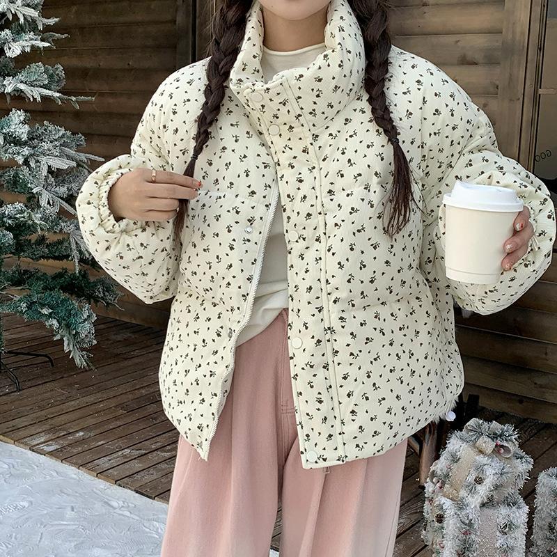 2025 winter new BF retro floral design padded jacket women's ins loose warm bread jacket cotton coat