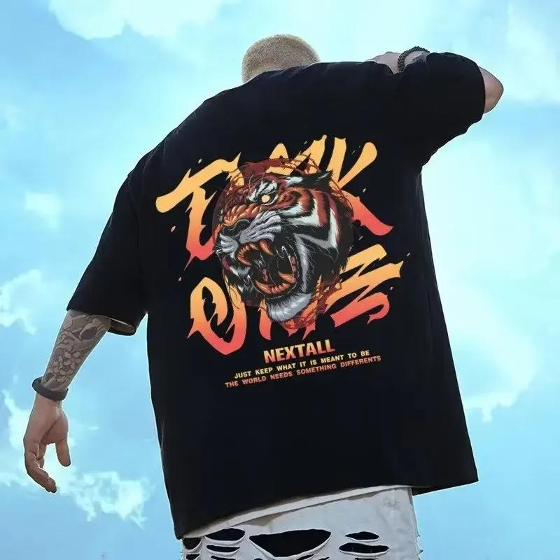 T-shirt da Uomo in Cotone a Maniche Corte Estiva Oversize Larga Traspirante Grafica Palestra Streetwear Selvaggio Y2k Harajuku Abbigliamento Goth