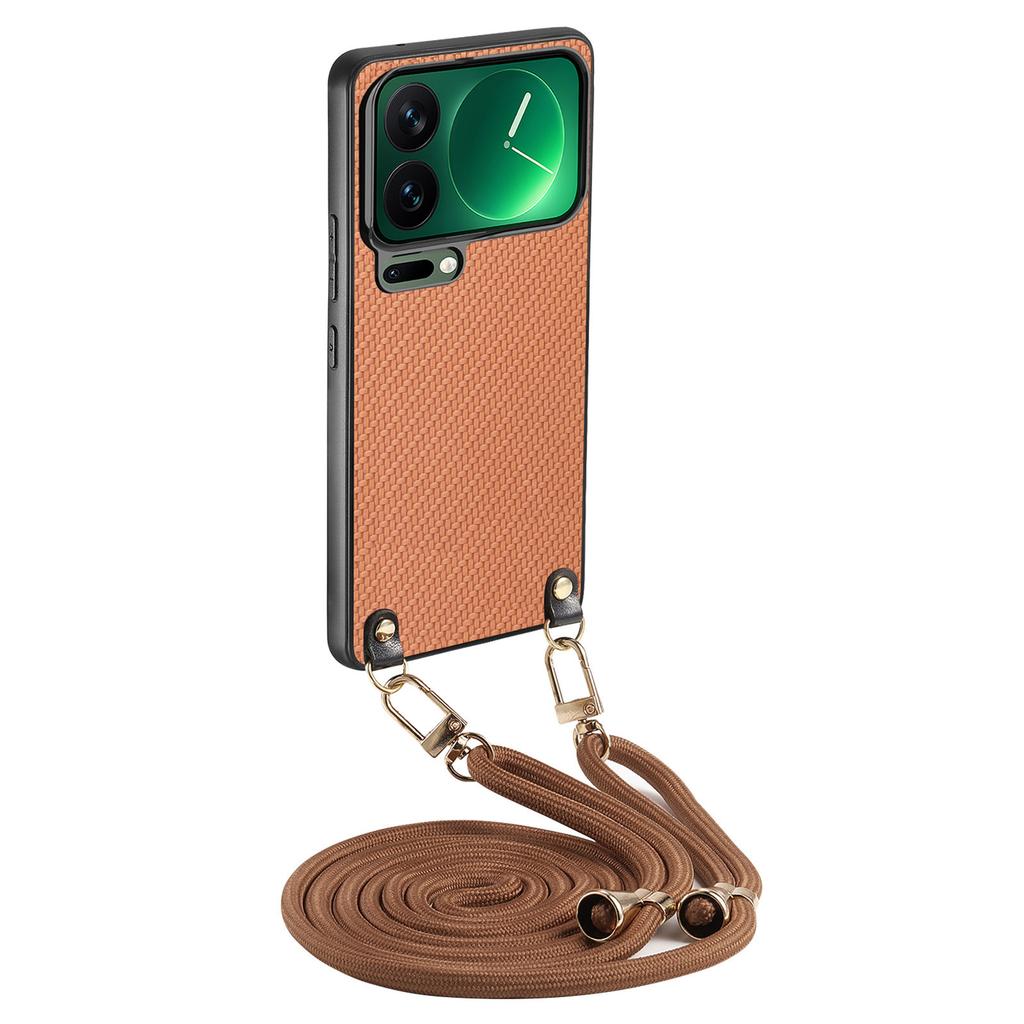 For Xiaomi 17 Pro Case Carbon Fiber Texture PU + PC + TPU Anti Drop Phone Cover with Crossbody Lanyard