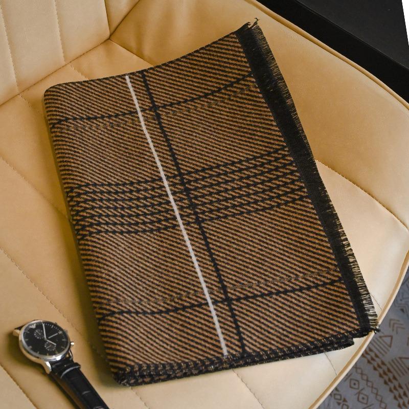Wool scarf men's winter knitted striped black and white scarf versatile men's neck protection retro trendy boyfriend