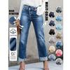 Blugi din denim elastic cu talie înaltă pentru femei, culoare uni, pantaloni drepți slim, pantaloni de damă