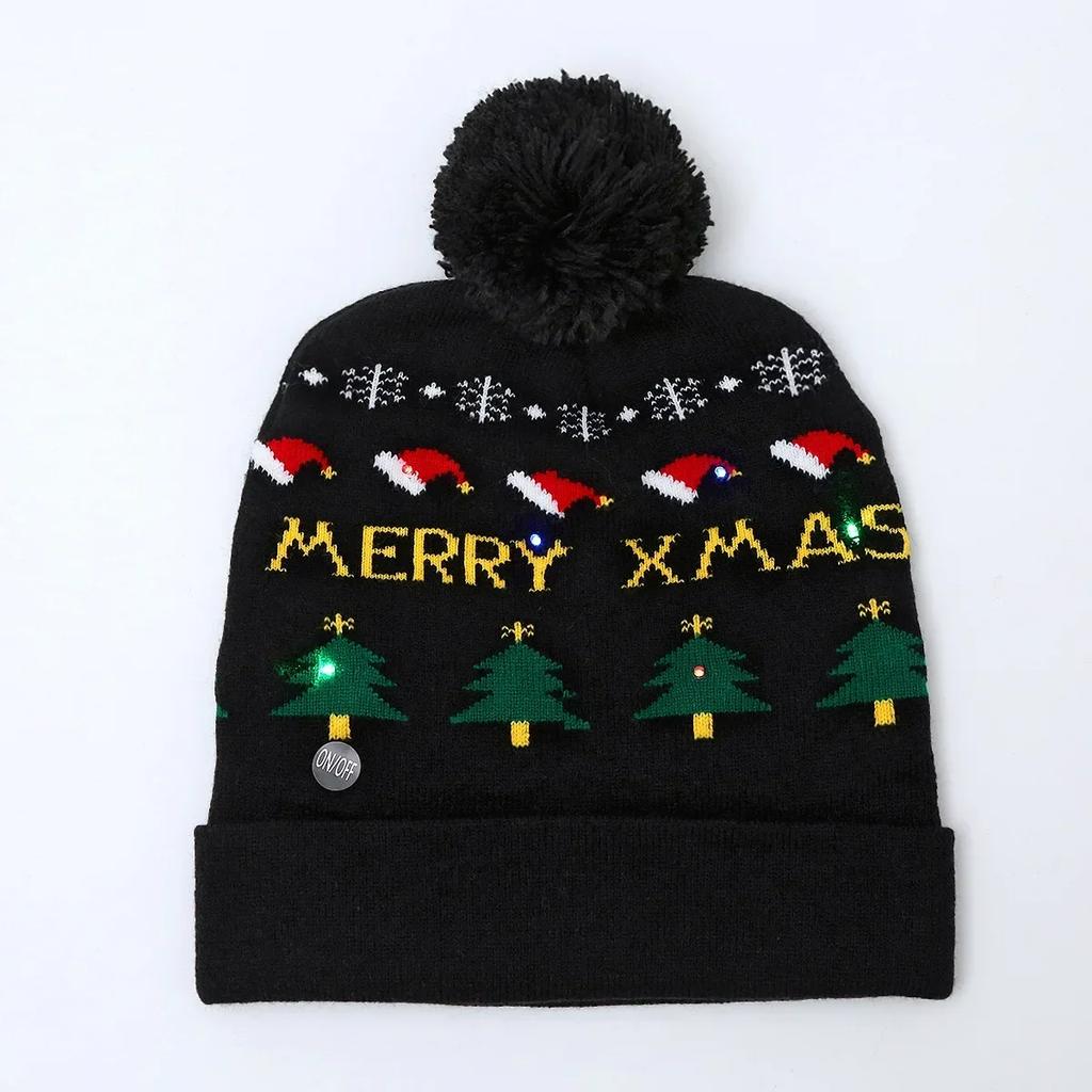 LED Light Christmas Hat Xmas Knitted Hats Warm Winter Cap New Year Featival Party Decoration Christmas Gift for Kids Adults