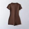 Eleganter Bodysuit mit tiefem V-Ausschnitt, Schnürung und kurzen Ärmeln: Damen Schlankheits-Stretch-Passform