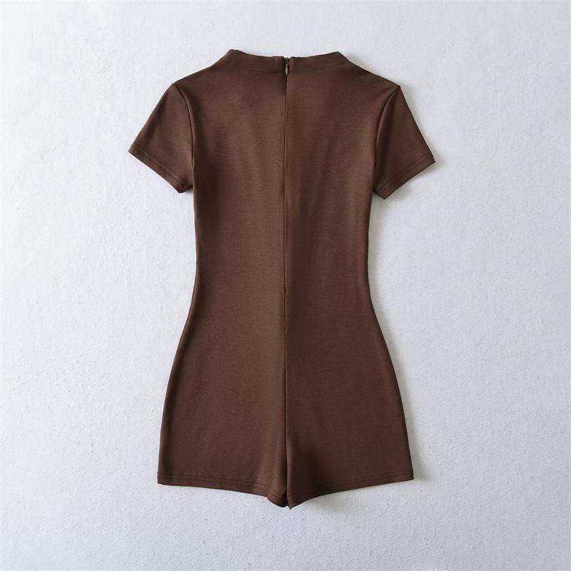 Eleganter Bodysuit mit tiefem V-Ausschnitt, Schnürung und kurzen Ärmeln: Damen Schlankheits-Stretch-Passform