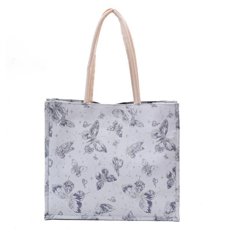 Summer New Literary and Artistic Style Texture Small Fresh Butterfly Printing Large Capacity Casual Shoulder Armpit Tote Bag