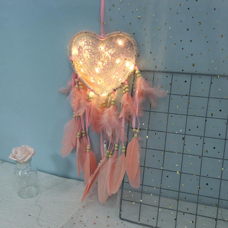 Fancy Dream Catcher With Led Light String Hollow Hoop Heart Shape Pendant Home