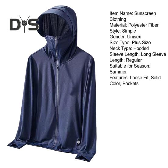 Sunscreen Clothing Jacket Men Women Hooded Long Sleeve Zipper Closure Ice Silk Outdoor UV Protection Coat