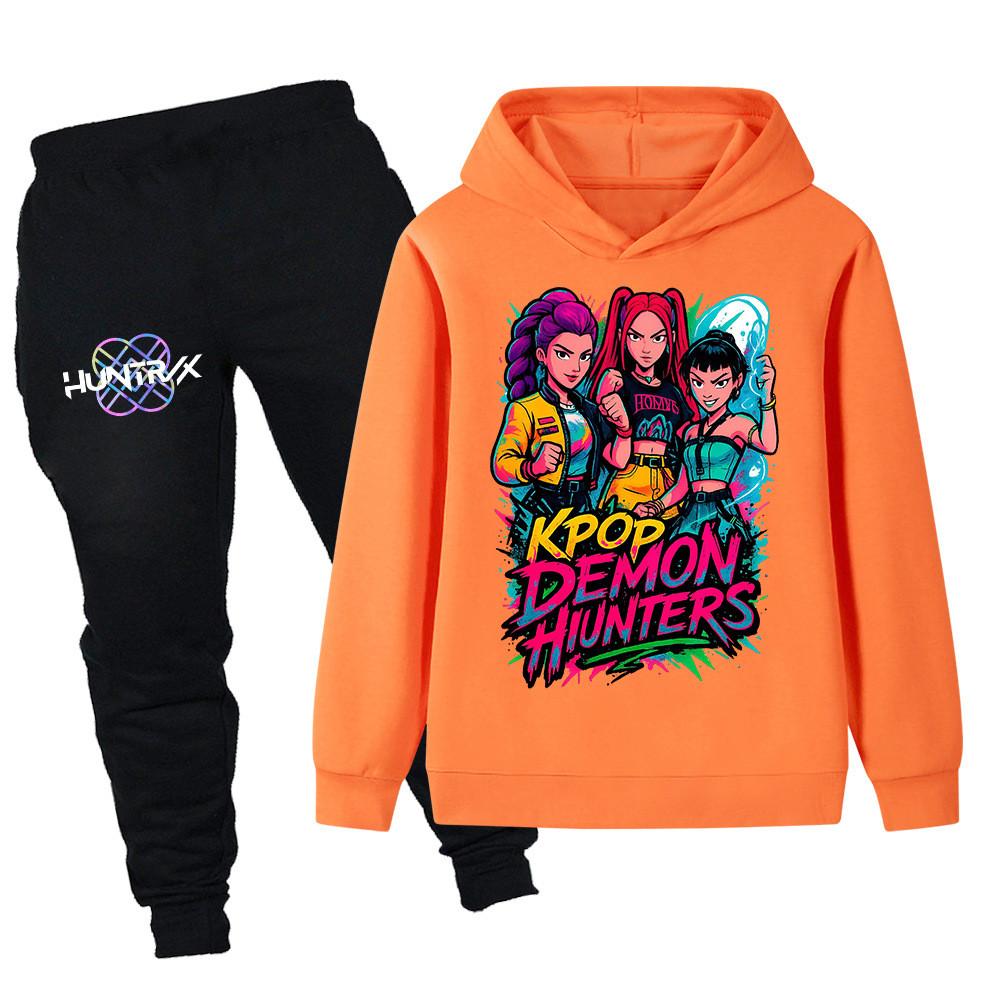 PB1213 Kinder Jungen Mädchen Kpop Mira Zoey Rumi Print Langarm Kapuzenpullover Hose Hosen Kleidersets