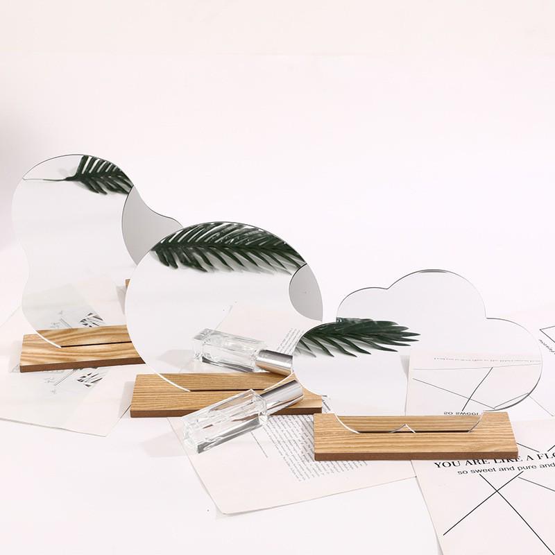 Bamboo & Wood Cloud-Shaped Acrylic Makeup Mirror with Retro Comb for Dressing Table