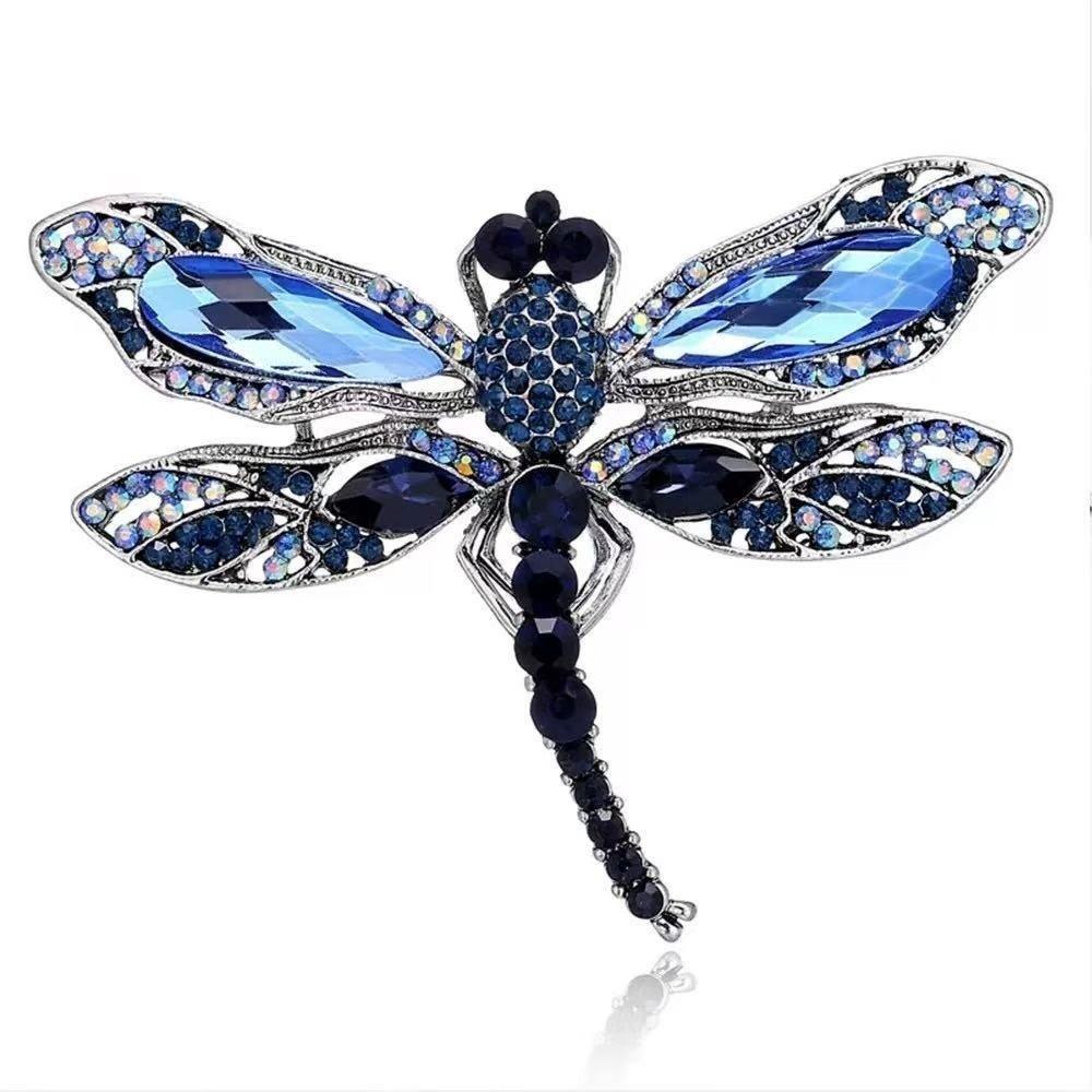 Zinc Zinc Alloy Dragonfly Brooch Zircon Butterfly Women Brooches Insect Pin Rhinestone Brooch Blazer синий