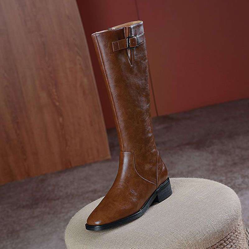 

Весна Осень Квадратный Носок Кожа Средний Каблук Сапоги-чулки Женские Шикарные и Элегантные Горячая Распродажа 2025 Новые Длинные Сапоги для Женщин 40