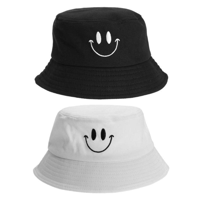 Smile Face Cap Embroidery Bucket Hat Fishing Sunscreen Bucket Hat