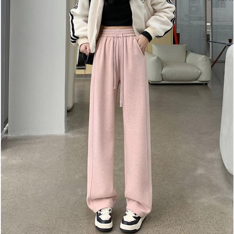 Knitted Women's Wide-leg Pants In Winter New Style Plush High-waist Drape Scimitar Pants Soft and Glutinous Casual Warm Straight Glutinous Rice Pants