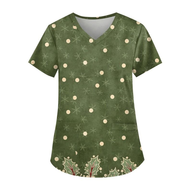 V-Neck Short Sleeve Nursing Scrub Top Women Fashionable Casual Workwear With 3D Print Design Slim Fit 2025 Collection
