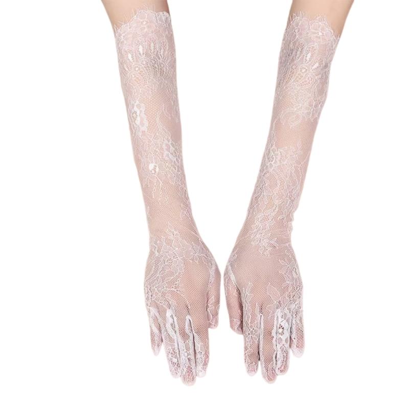 2pcs Stylish Long Arm Gloves Breathable Lace Gloves Stretchy Polyester Gloves for Evening Parties Weddings