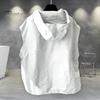 Men Summer Vest Hooded Zipper Half Placket Sleeveless Hip Hop Style Vest Jacket Solid Color Quick-Drying Large Pockets Waistcoat